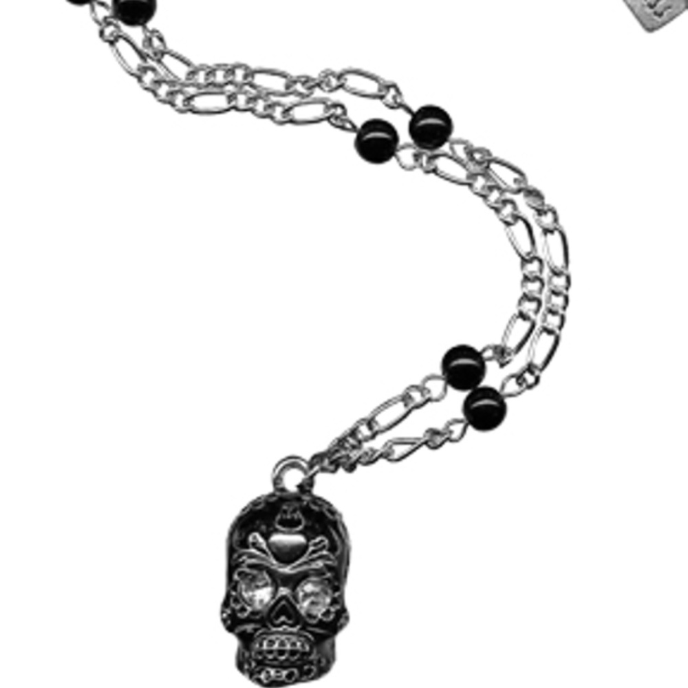 Sugar Skull Pendant Clear Rhinestone Eyes Dia De Los Muertos Goth Halloween
